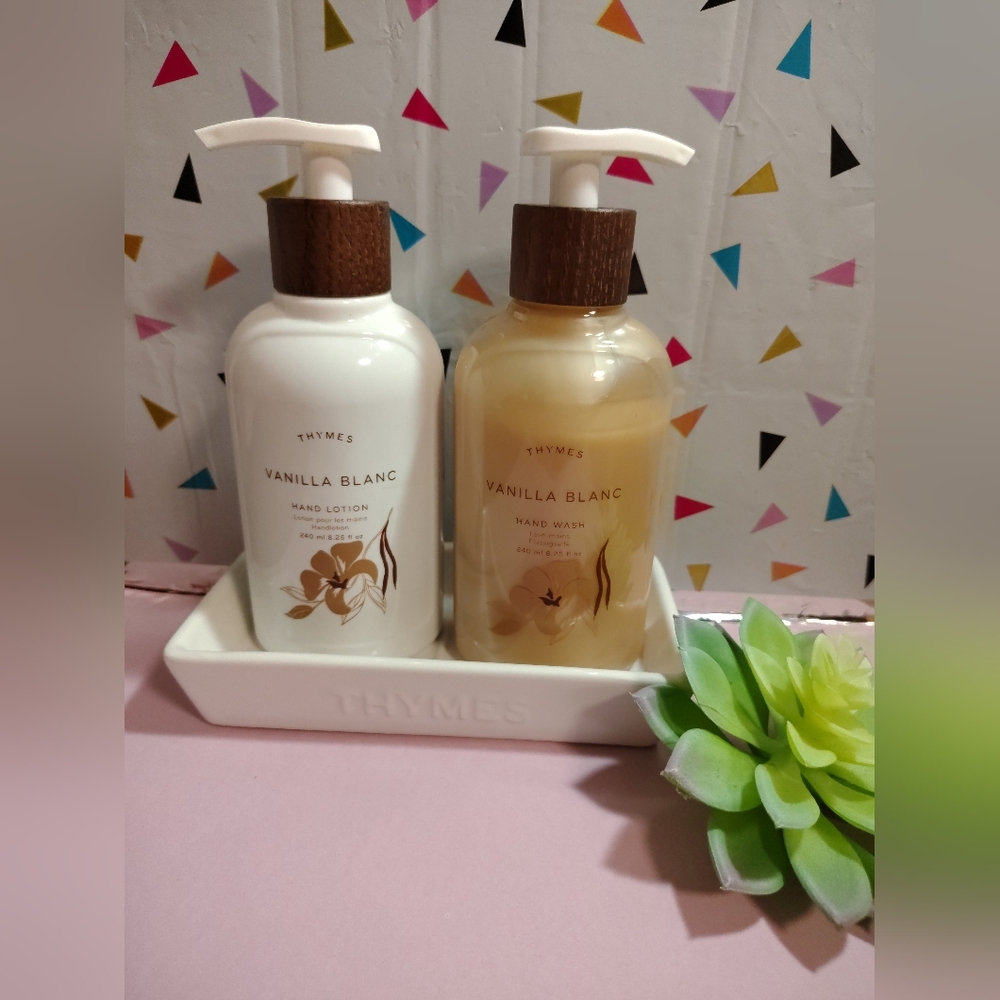 Vanilla Blanc Hand Lotion and Wash Set (240 ml) Includes Ceramic Tray 🎉